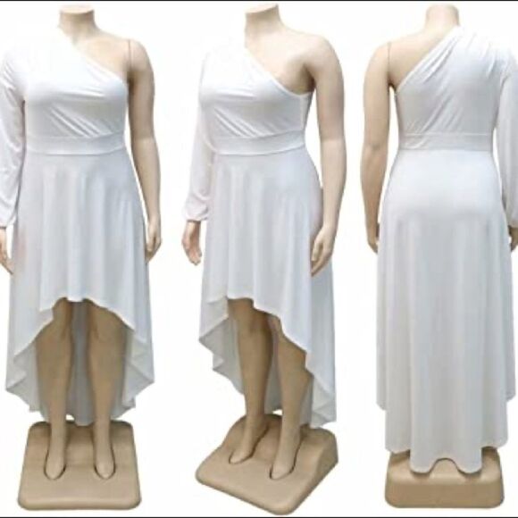 IyMoo Womens Sexy Plus Size Long Sleeve Ruched Elegant High Low Maxi Dress - Picture 10 of 15